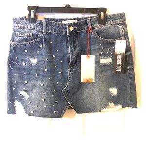 Distressed denim skirt